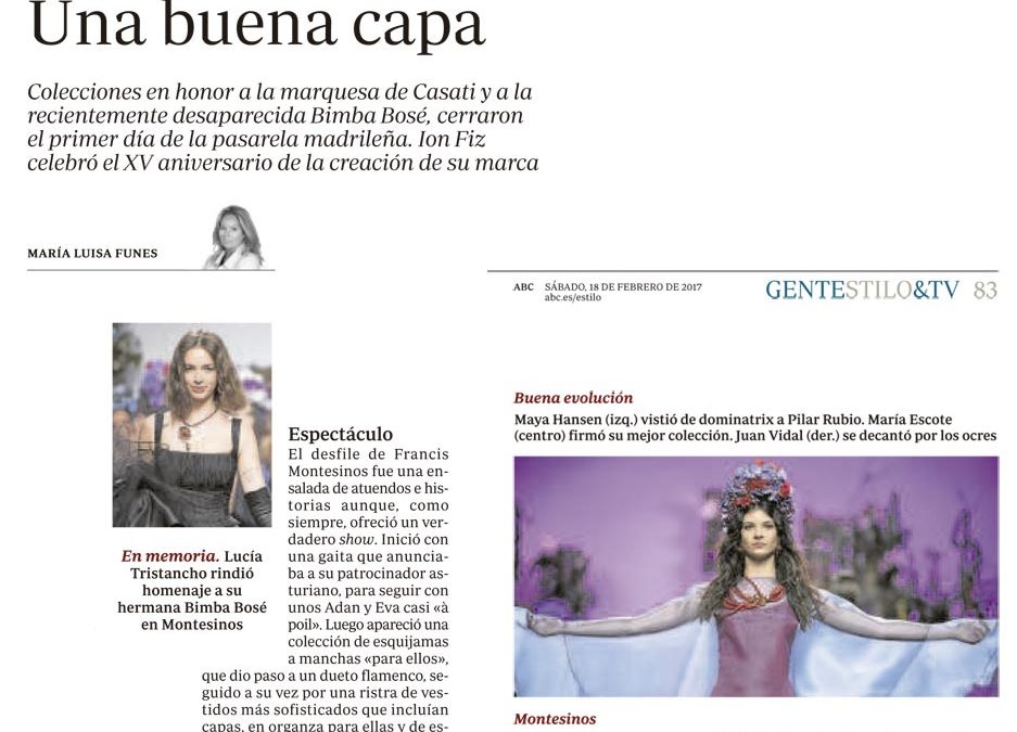 Publicación en el periódico ABC. Madrid Fashion Week, 2017