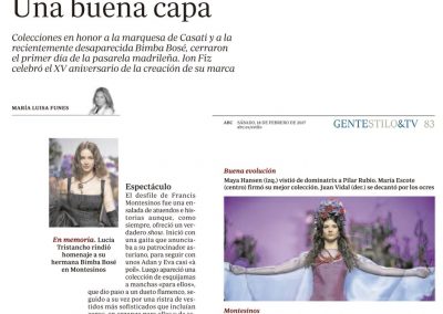 Publicación en el periódico ABC. Madrid Fashion Week, 2017