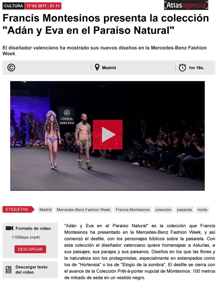 Publicación en el ATLAS NEWS. Madrid Fashion Week, 2017
