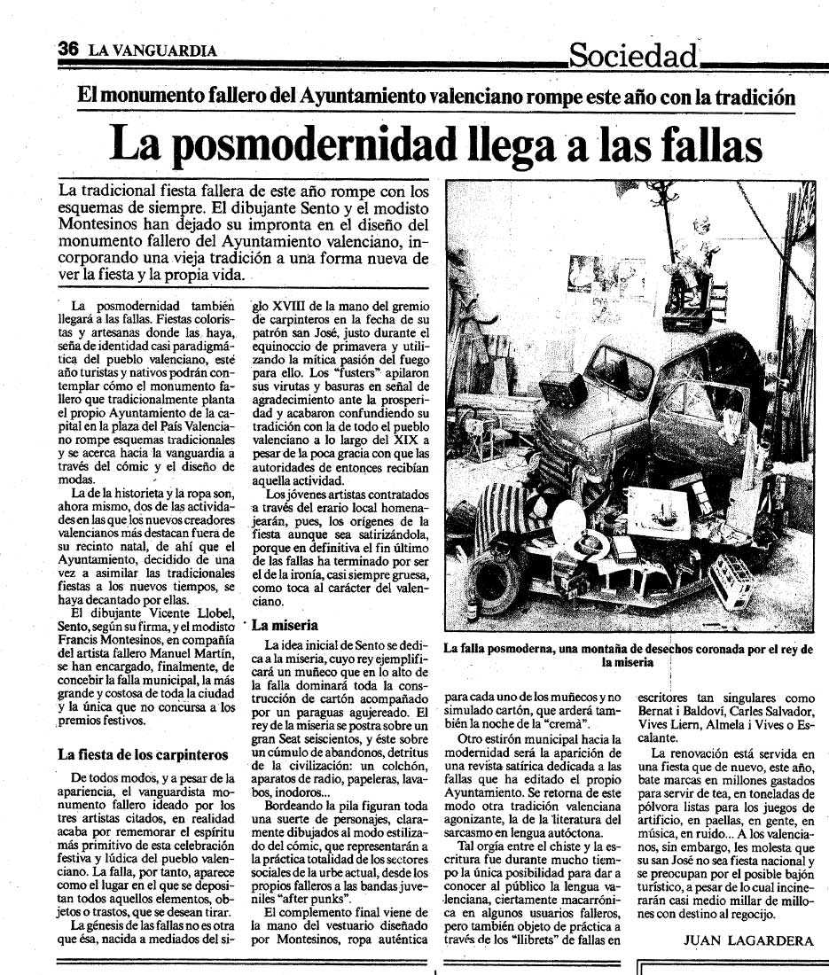 Publicación en La Vanguardia, Las Fallas 1986