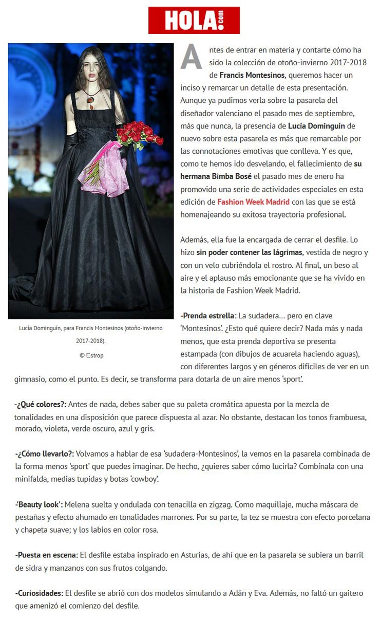 Publicación en la revista HOLA. Madrid Fashion Week, 2017